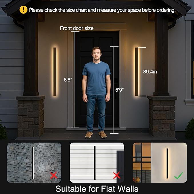 Modern Outdoor Wall Lights - 39inch Black Exterior Light Fixtures Wall, Porch Lights Outdoor Wall Sconce, Patio Long Strip Wall Light Fixtur Outside for Garage, House
