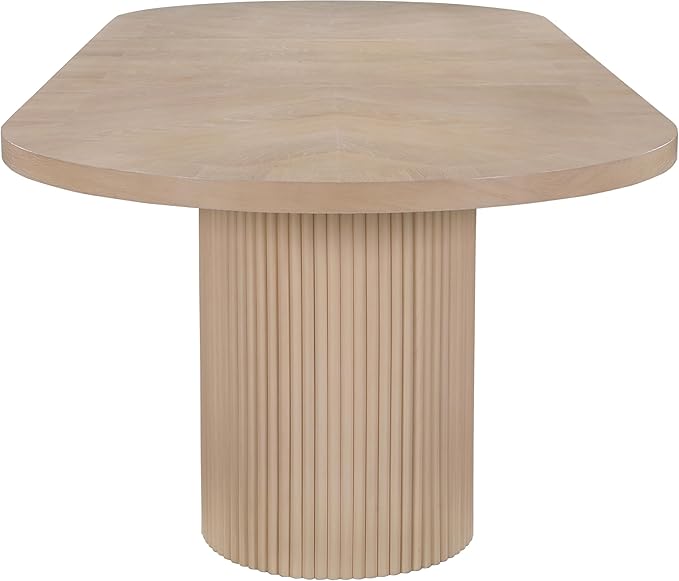 Meridian Furniture 725Oak-T Belinda Collection Mid-Century Modern Solid Wood White Oak Veneer Dining Table, Oval Design, Fluted Bases, 2 Leaves Included, 90"/106.5"/123" W x 47.5" D x 31" H, White