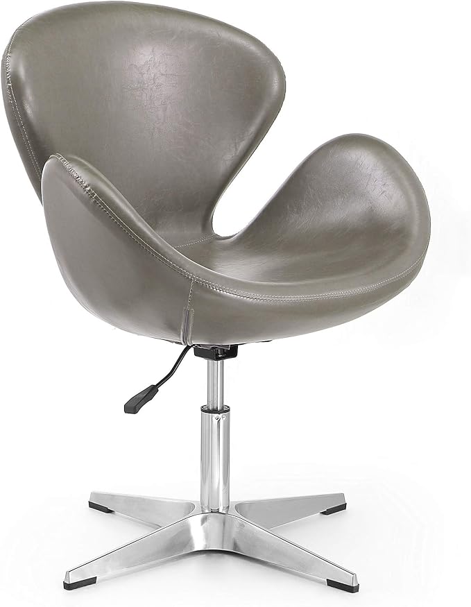 Manhattan Comfort Raspberry Adjustable Swivel Accent Chair with 360° Turn, Polished Chrome Base, Modern Retro Design, Versatile Seat Ideal for Any Room, Set of 1, Pebble