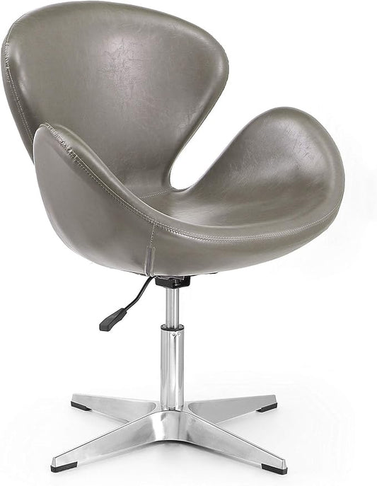 Manhattan Comfort Raspberry Adjustable Swivel Accent Chair with 360° Turn, Polished Chrome Base, Modern Retro Design, Versatile Seat Ideal for Any Room, Set of 1, Pebble