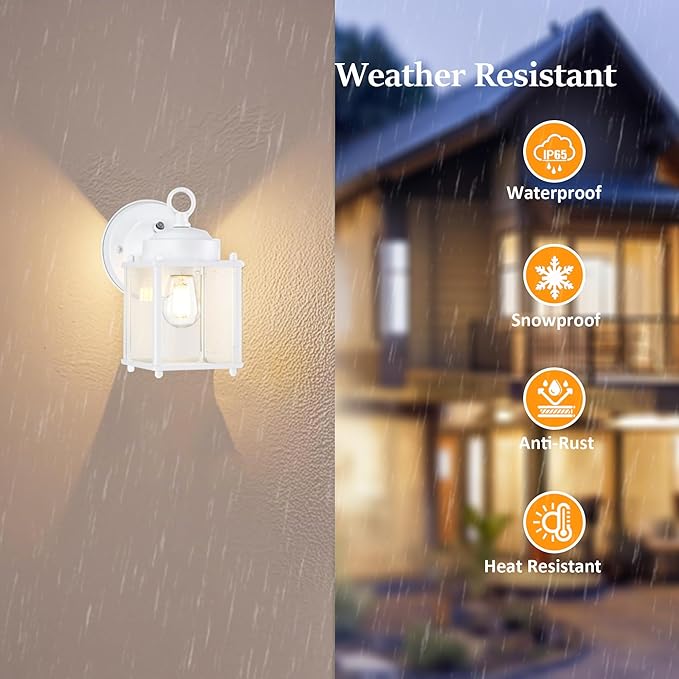GRUENLICH Dusk to Dawn Outdoor Wall Lantern, Exterior Wall Sconce Light Fixture, Outside Porch Lighting with Clear Glass for House, Patio, White, 4 Pack