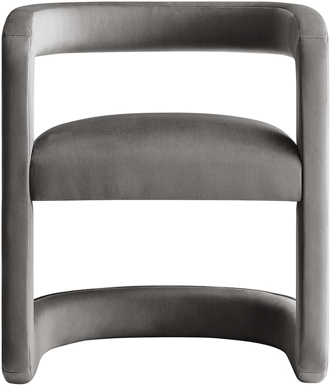 Modway Winslow Stain-Resistant Performance Velvet Dining Chair in Storm Gray - Open Back Barrel Armchair - Upholstered Dining Chair - Cozy Reading Chair or Velvet Vanity Chair