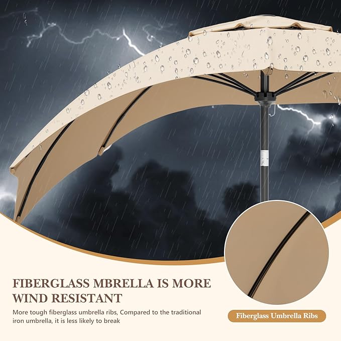 Sannwsg Outdoor Patio Umbrella,Table Umbrella with Push Button Tilt and Crank,Market Umbrella with 8 Sturdy Ribs,Yard Umbrella