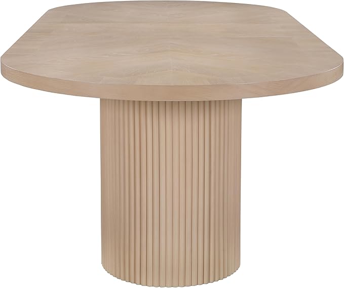 Meridian Furniture 725Oak-T Belinda Collection Mid-Century Modern Solid Wood White Oak Veneer Dining Table, Oval Design, Fluted Bases, 2 Leaves Included, 90"/106.5"/123" W x 47.5" D x 31" H, White