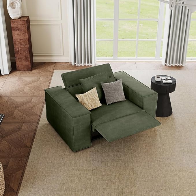53" Power Reclining Chair, Modern Recliner Sofa for Living Room or Bedroom, Performance Fabric Seats with Pillows, Mid Century Modern Chair, Pet Friendly, Green