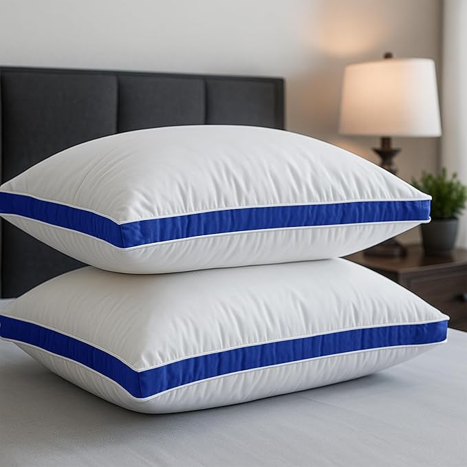 LUX Décor Gusseted Style Soft Hotel Pillows Set of 2 – for Side, Stomach & Back Sleepers - Down Alternative Hotel Bed Pillows – 100% Microfiber Cover, Virgin PSF Fill – Blue, Queen 26x18