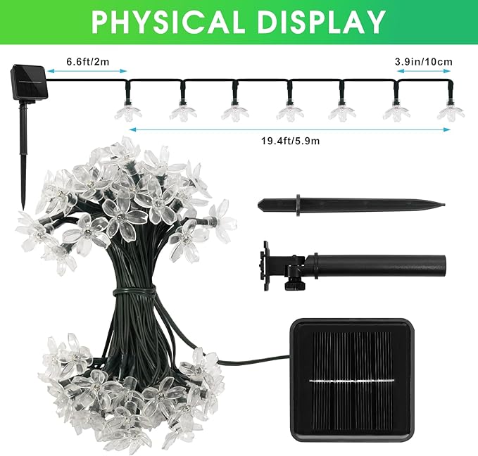 2 Pack Total 52FT 120 LED Solar String Lights Outdoor Waterproof Flower Fairy Lights for Garden Fence Patio Yard Christmas Tree Lawn Wedding Party Decor, Green