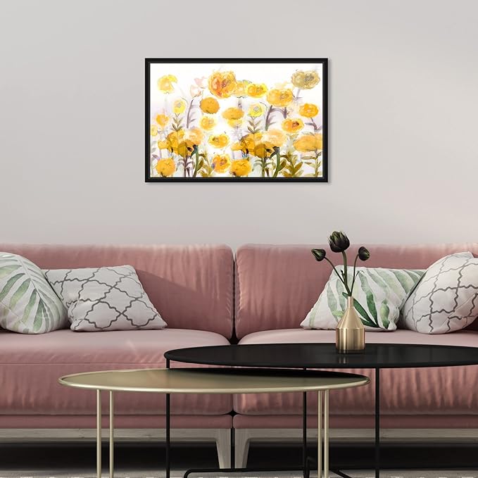 The Oliver Gal Artist Co. Floral and Botanical Wall Art Framed Canvas Prints 'Bella Garden Poppy Yellow' Gardens