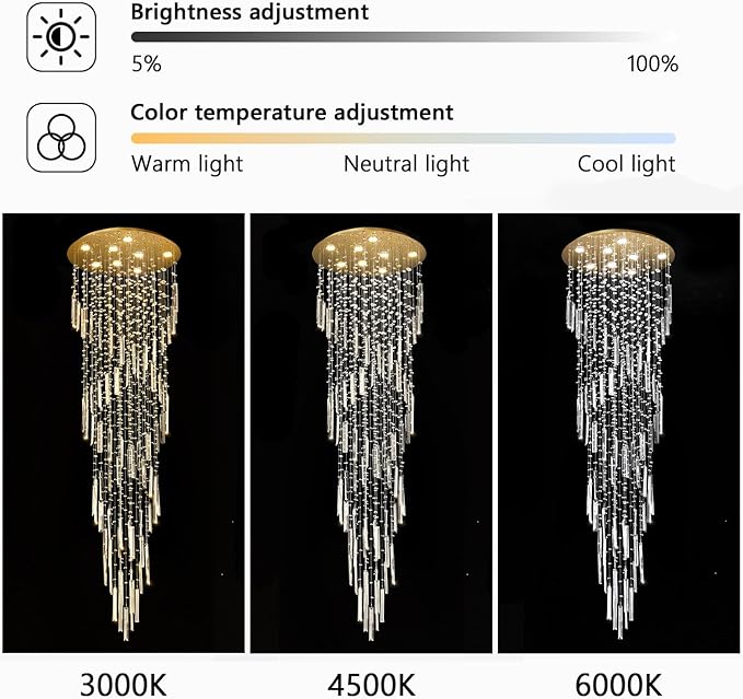 78'' Modern Crystal Chandelier High Ceiling Chandeliers for Entryway Large Raindrop Chandeliers LED Dimmable Flush Mount Light Fixtures for Staircaes Foyer Hallway Living Room LED Bulbs Included Gold