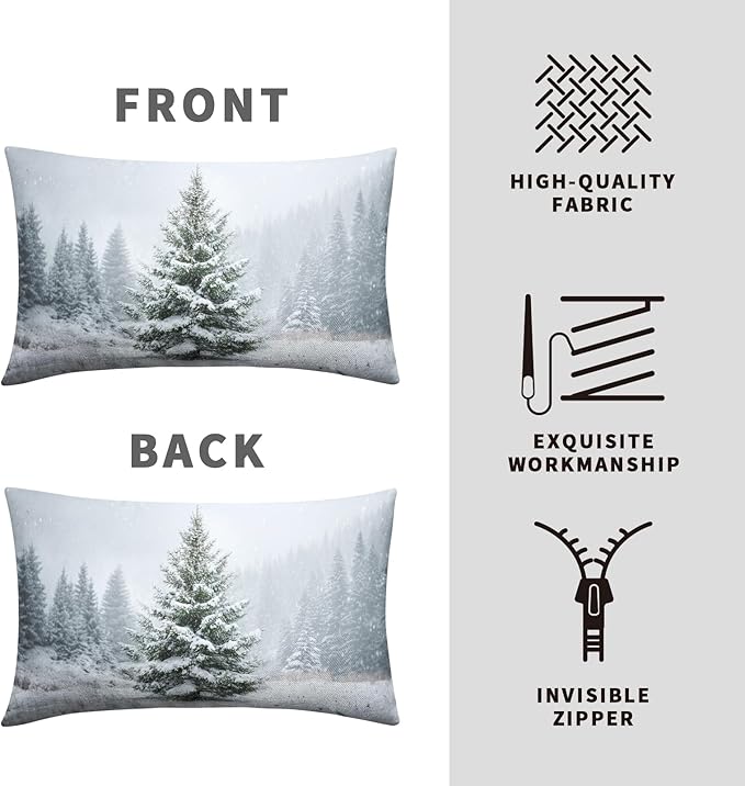 Winter Lumbar Pillow Covers 12x20 Set of 2 Christmas Pine Tree Outdoor Rectangle Throw Pillow Cases Snow Natural Forest Xmas Holiday Cushion Case for Farmhouse Living Room Decor