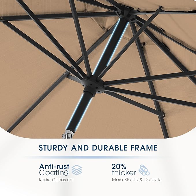 wikiwiki 10FT Patio Umbrella with Base, Outdoor Umbrellas with Base Included, 8 Sturdy Ribs, Waterproof Fade Resistant POLYESTER DTY Canopy for Deck, Lawn, Garden, Backyard & Pool, Tan