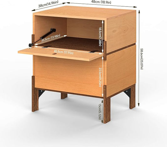 23" Night Stand, Easy Assembly Bedside Table with 2 Storage Drawers, Mid-Century Style Wood End Table for Bedroom, Dormitory, Beech and Basswood Color Combo (1 pcs)