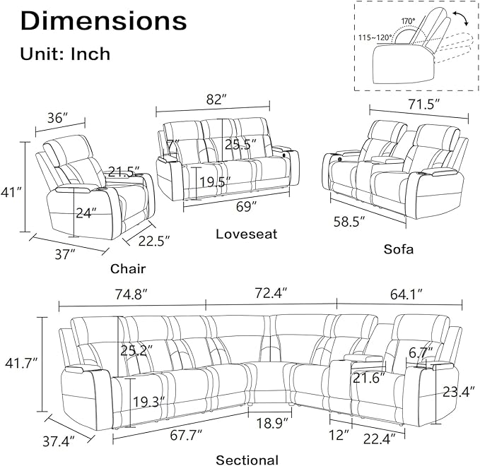 Power Leather Recliner Sectional Sofa with LED Light,L Shaped Reclining Couch with USB Charger/Cup Holder/Storage,Leather Sofa for Living Room/Home Theater(Beige,Sectional+3 Seats)