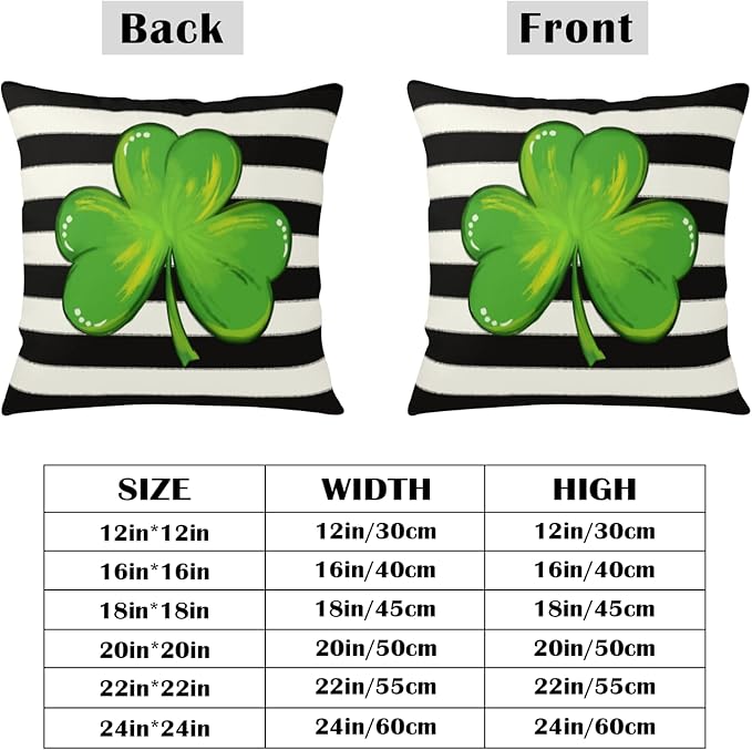 St Patricks Day Throw Pillow Covers 24x24 Set of 2 Black White Striped Green Shamrock Clover Pillow Covers Holiday Spring St Patricks Decorative Pillow Cases for Bed Couch Sofa