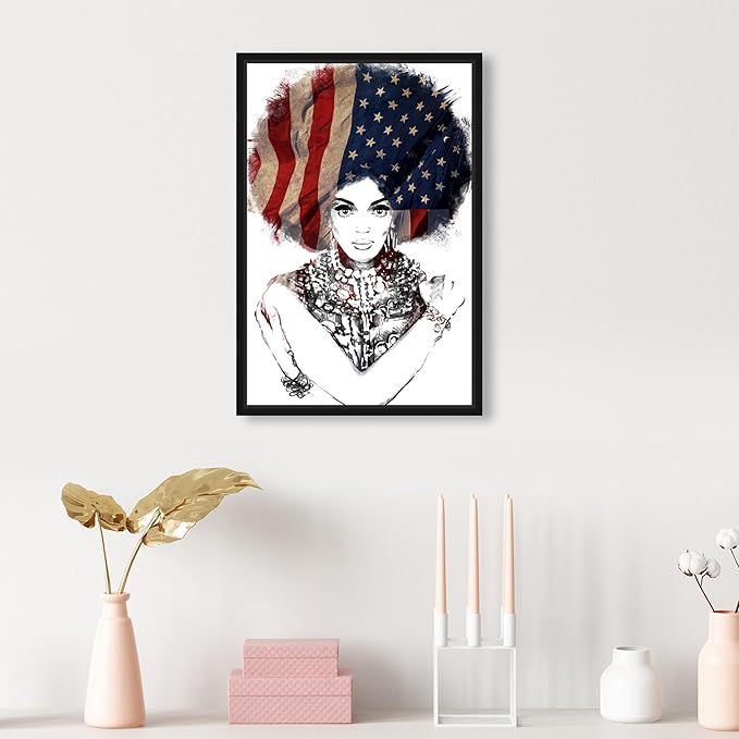The Oliver Gal Artist Co. People Framed Wall Art Canvas Prints 'New American Woman' Portraits Home Décor, 10" x 15", White, Black