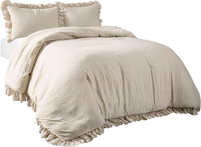 Lush Decor Reyna Ruffle Comforter Set, Full/Queen, Wheat, 3 Piece Cozy Bedding Set