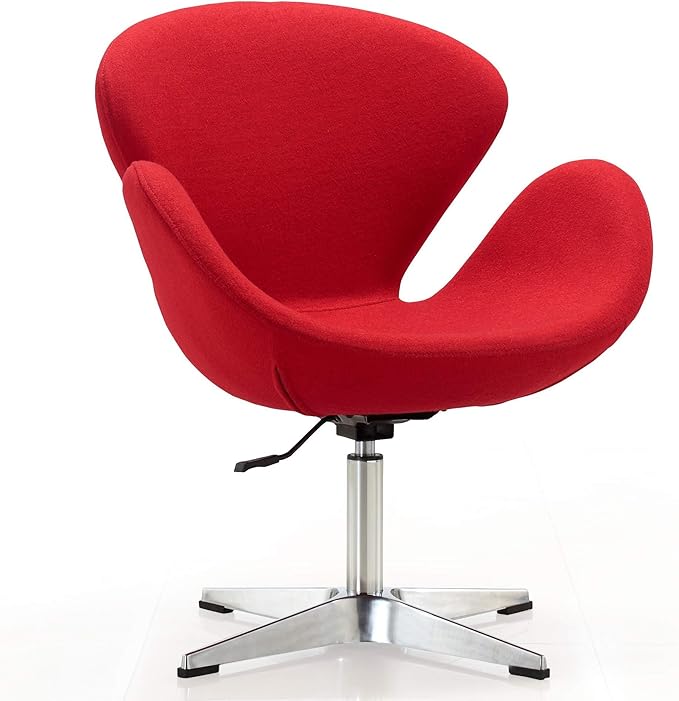 Manhattan Comfort Raspberry Adjustable Swivel Accent Chair Set of 2 with 360° Turn, Polished Chrome Base, Modern Retro Design, Ideal for Living Room and Home Office, Red Wool Blend