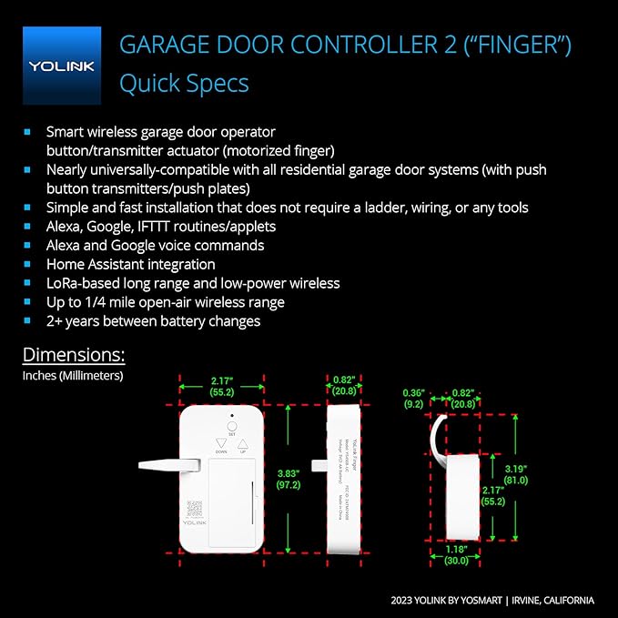 YoLink 1/4 Mile World's Longest Range Smart Wireless Garage Door Opener, App Control, Compatible with Alexa IFTTT, YoLink Hub Required
