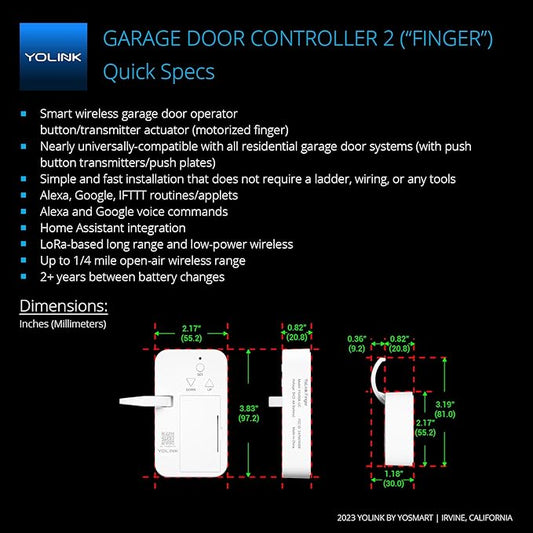 YoLink 1/4 Mile World's Longest Range Smart Wireless Garage Door Opener, App Control, Compatible with Alexa IFTTT, YoLink Hub Required