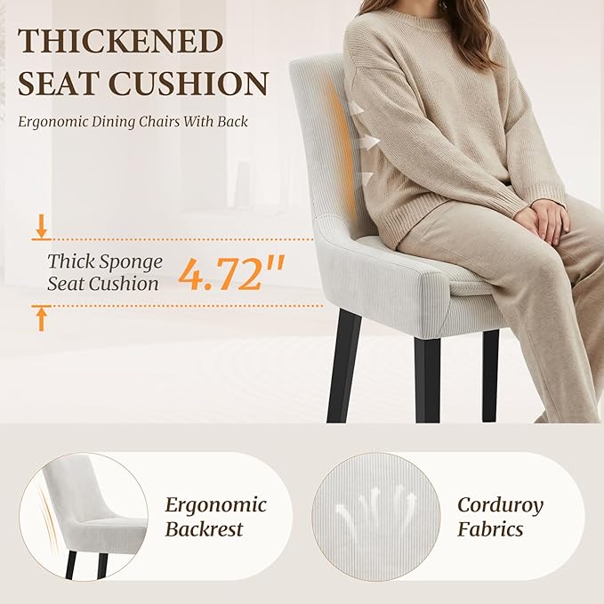 COLAMY Modern Dining Chairs Set of 6, Upholstered Corduroy Accent Side Leisure Chairs with Mid Back and Wood Legs for Living Room/Dining Room-Beige