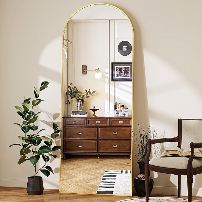 64"x21" Arched Mirror Full Length, Standing Floor Mirror, Wall Mounted Mirror with Aluminum Frame - for Standing, Leaning or Hanging, for Living Room Dressing Room, Gold