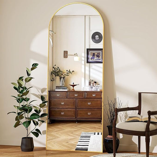 64"x21" Arched Mirror Full Length, Standing Floor Mirror, Wall Mounted Mirror with Aluminum Frame - for Standing, Leaning or Hanging, for Living Room Dressing Room, Gold