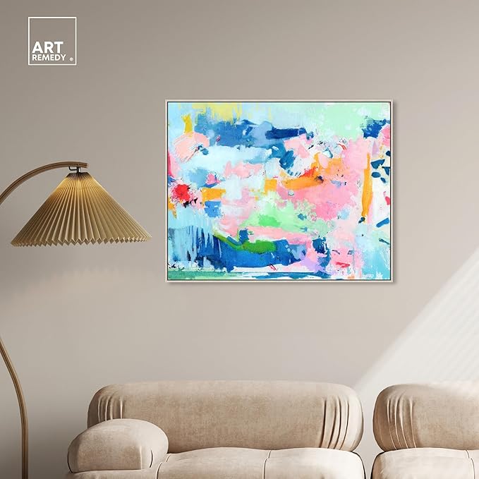 Art Remedy Peaceful Haven Canvas Bright Colorful Abstract Wall Art, Silver Frame, 36" x 30"