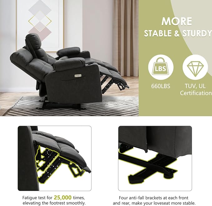 Power Reclining Sofa with Heat and Massage, Electric Reclining Couch with Extended Footrest, Wall Hugger Recliner Sofa 3 Seater with USB Ports & Cup Holders for Living Room, Bedroom