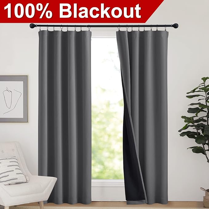 NICETOWN Blackout Curtains for Bedroom, Pair of Energy Smart & Noise Blocking Out Full Shade Curtain Panels, Thermal Insulated Guest Room Rod Pocket Window Dressing(Gray, 42 x 84 inch)