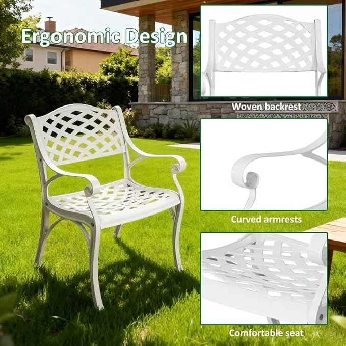 Cast Aluminum Patio Chairs of 2, Outdoor Dining Chairs Set, Aluminum Patio Chairs with Armrest for Garden, Backyard, Poolside, Balcony