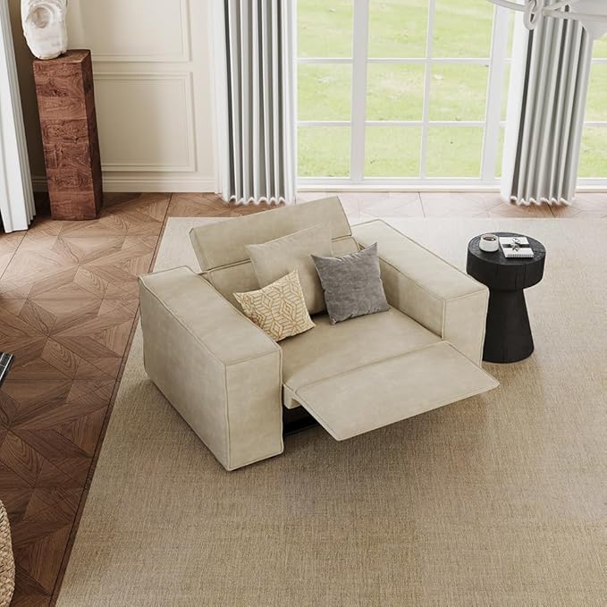 53" Power Reclining Chair, Modern Recliner Sofa for Living Room or Bedroom, Performance Fabric Seats with Pillows, Mid Century Modern Chair, Pet Friendly, Beige