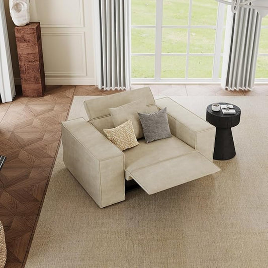 53" Power Reclining Chair, Modern Recliner Sofa for Living Room or Bedroom, Performance Fabric Seats with Pillows, Mid Century Modern Chair, Pet Friendly, Beige