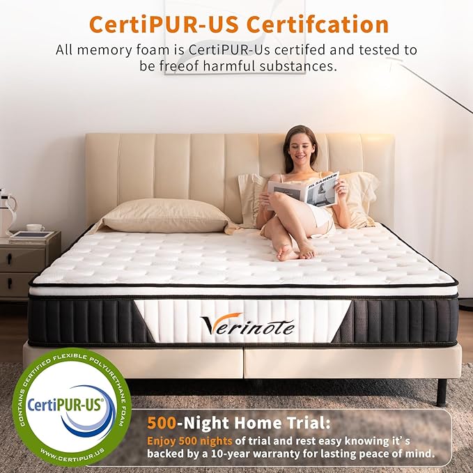 12 Inch Mattress,Medium Firm Hybrid Memory Foam & Pocket Springs for Pressure Relief CertiPUR-US Certified Fiberglass Free, 500 Night Trial (12 inch, Queen)
