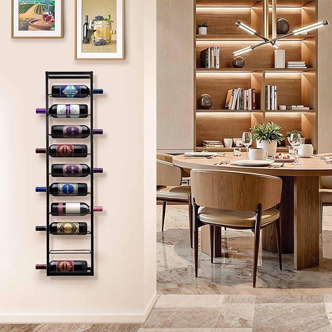 Wall Mounted Wine Rack: Metal Hanging 10 Bottle Wine Holder - Black Wine Storage Rack