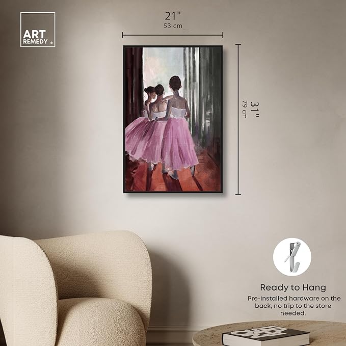 Art Remedy Little Girls Ballerinas Canvas Classic Vintage Wall Art, Black Frame, 20" x 30"