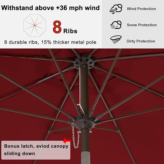 ABCCANOPY 11ft Scalloped Patio Umbrella, Outdoor Table Umbrella with Tilt and Crank, Fiberglass Ribs Deck Umbrella for Patio, Pool, Garden, Picnic (Burgundy)