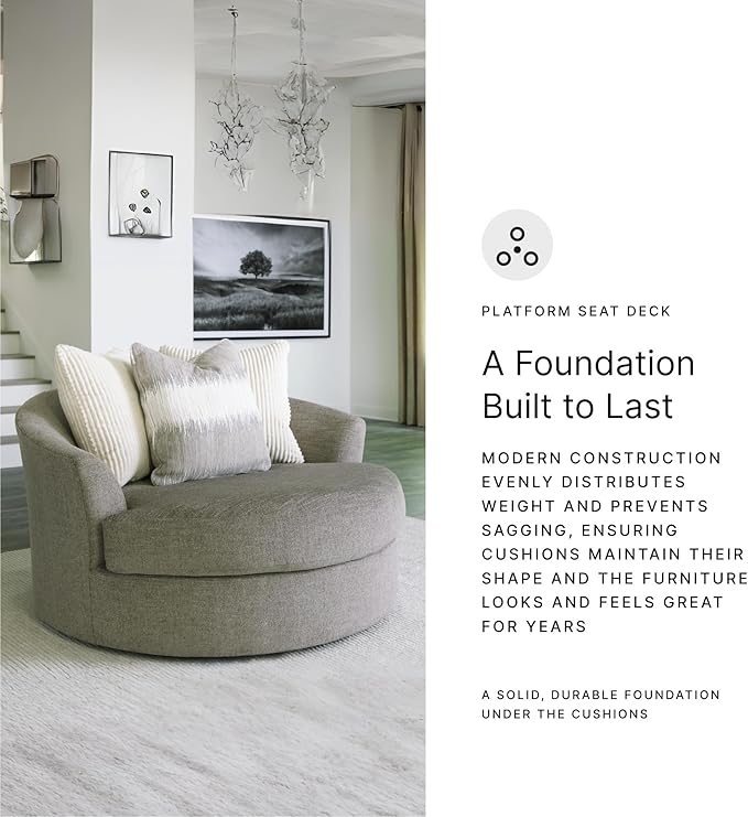Signature Design by Ashley Creswell Transitional Round Upholstered Oversized Swivel Accent Chair, Gray