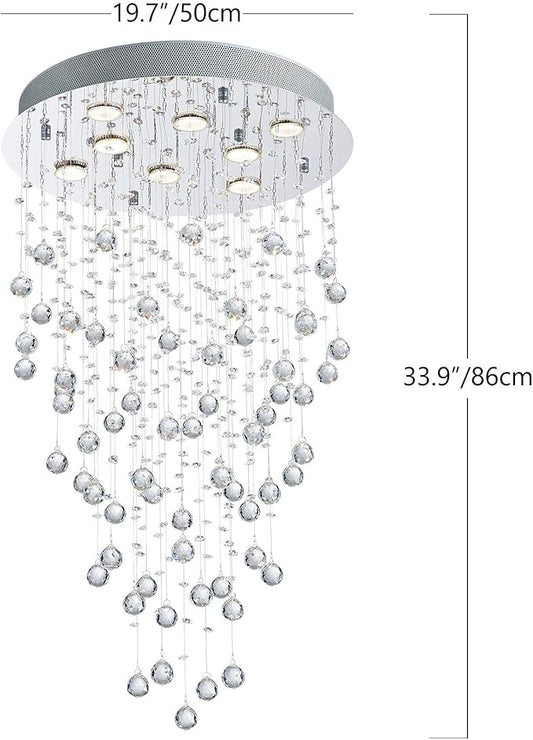 Bestier Modern Crystal Round Raindrop Chandelier Lighting Flush Mount LED Ceiling Light Fixture Pendant Lamp for Dining Room Bathroom Bedroom Livingroom 8 GU10 Bulbs Required 20 in Wide 34 inch High