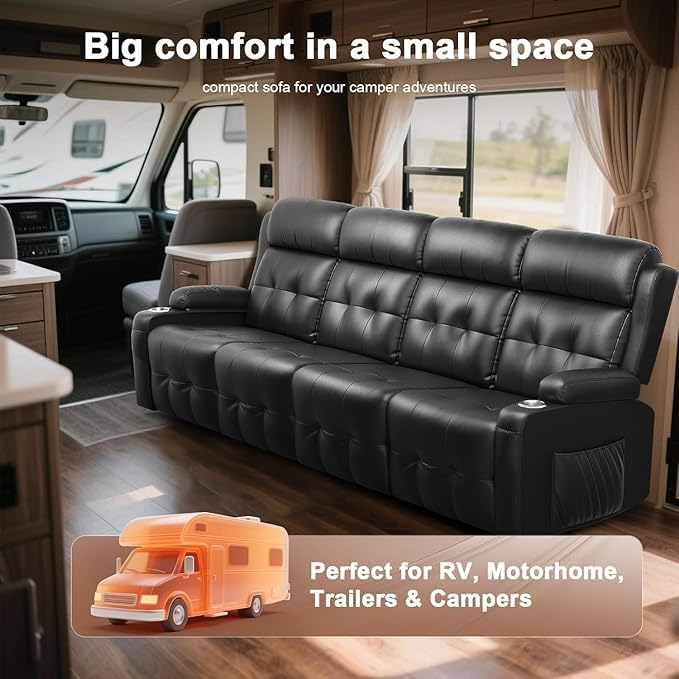 Recliner Sofa, Massage Reclining 4 Seater Sofa Sets Heavy Weight Capacity, RV Loveseat Couch Clearance with Storage, Cup Holders, Wall Hugger Recliners for Living Room & RV Campers