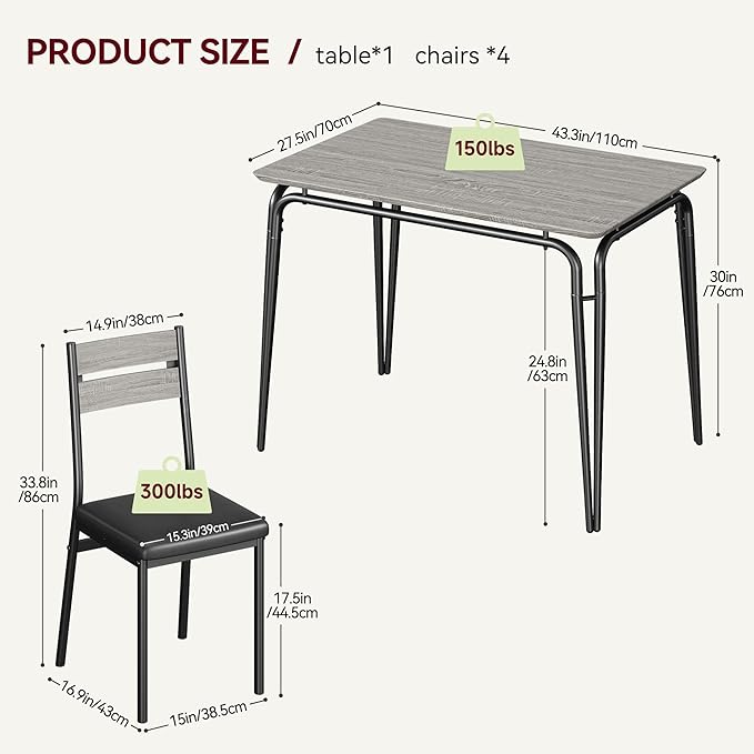 Dining Table for 2, Small Table and Chairs Set of 2, Square Dinette Set for 2, Dinner Table Set, 3 Piece Kitchen & Dining Room Sets for Small Space, Apartment (Oak, Dining Table with 4 Chairs)