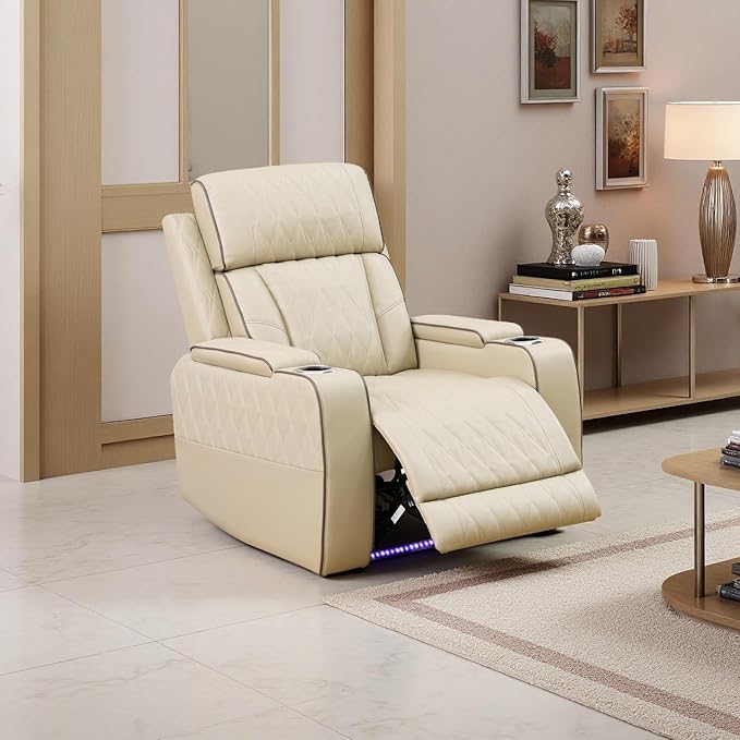 A Ainehome Power Leather Recliner Sofa Set, Recliner Sofa Sectional Couches for Living Room, Reclining Sofa, loveseat, Chair with Storage Console/Cup Holders(Khaki,Chair)