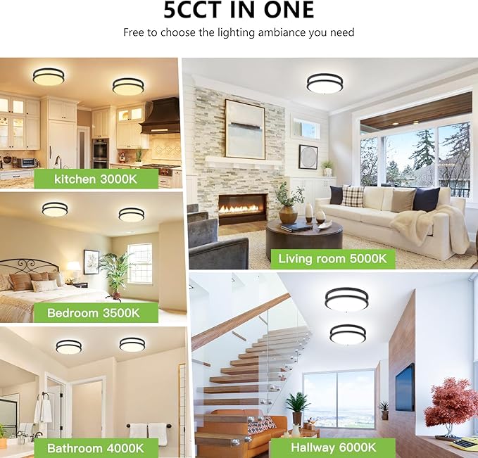 Black Flush Mount Ceiling Light - 2 Pack 24W 3000K/3500K/4000K/5000K/6000K Dimmable 10 Inch Led Ceiling Light Fixture for Bedroom Bathroom Kitchen Hallway (2, Black, 10 Inch)