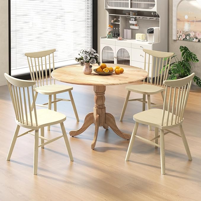Giantex 39-Inches Round Dining Table for 4 with Legs, 220 Lbs Capacity, Rubber Wood Kitchen Table for Dinette, Dining Room, Living Room, Restaurant, Dinner (Natural)