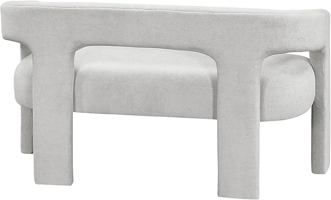 Lexicon 54.5 Inch Modern Curved Boucle Upholstered Dining Bench, Open Back Design, Soft Contemporary Accent Bench for Dining Room/Entryway, No Assembly Required, Light Grey