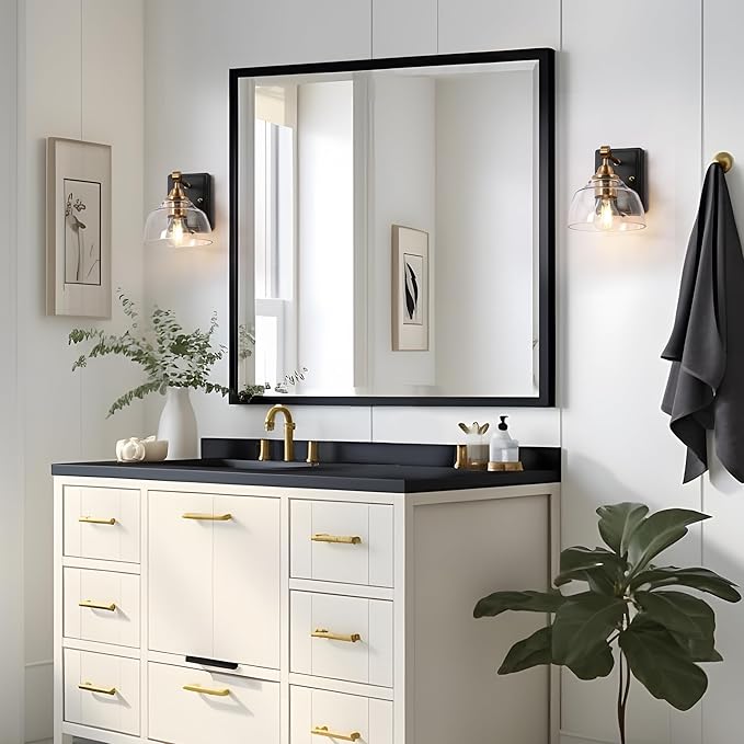 KSANA Sconces Wall Lighting, 1-Light Black and Gold Wall Sconce Light, Modern Bedroom Bathroom Wall Sconces Indoor with Clear Glass Shade