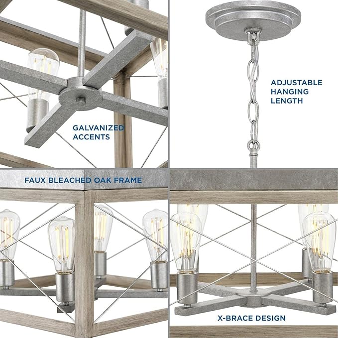 Progress Lighting 4 Light Chandelier, Rustic Farmhouse Style Modern Hanging Light Fixture for Kitchen and Dining Room, Briarwood Collection, Galvanized