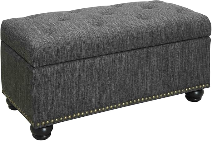 Convenience Concepts Designs4Comfort 7th Avenue Ottoman Bench 35.5" - Modern Upholstered Footstool & Seat with Hinged Lid & Storage, for Living Room, Bedroom, & Entryway, Dark Charcoal Gray Fabric