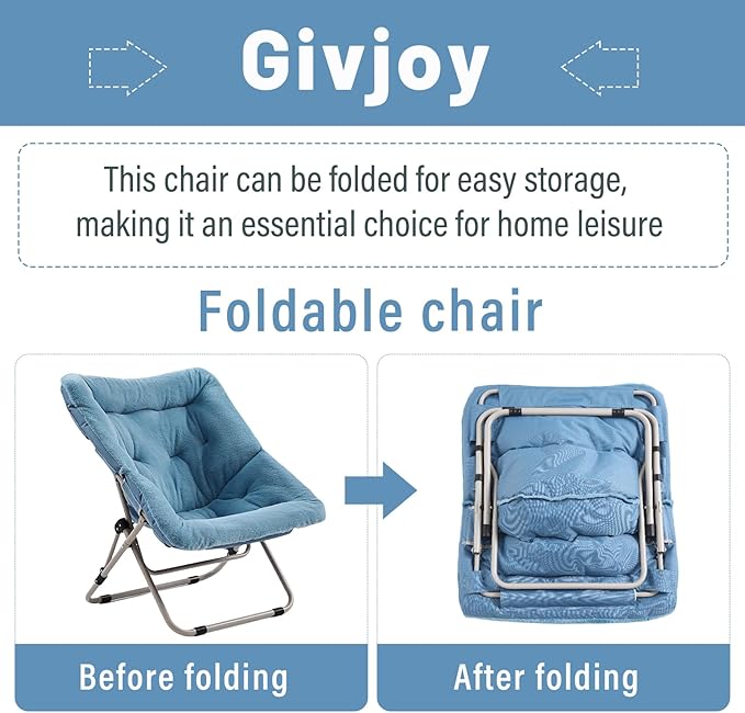 Comfy Folded Chair, Soft Faux Fur Oversized Folding Chair, Flexible Lazy Chair for Kids Girls Teens Adults, Moon Chair for Dorm Rooms, Bedroom, Living Room