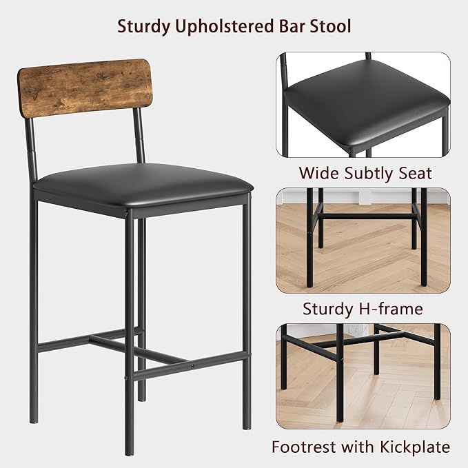 IDEALHOUSE Dining Table Set for 2, Counter Height Kitchen Table and Chairs, Bar Table Set with 2 Upholstered Bar Stools, 3 Piece Dining Room Table Set for Small Space, Apartment, Retro Brown