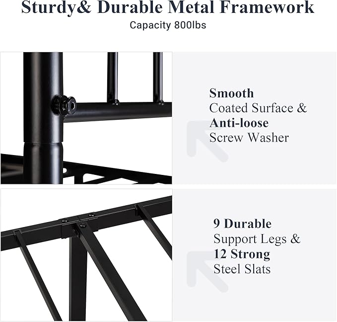 Allewie King Size Metal Platform Bed Frame with Vintage Style Wrought Iron Headboard and Footboard, No Box Spring Needed, Easy Assembly, Black